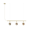 Royal Pendant Chandelier Linear 3 Lamp - Gold structure, matte polished brass disc, alabaster ball and gold textile cable