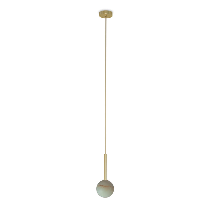 Royal Simple Pendant Lamp - Matte polished brass base, alabaster ball and gold textile cable