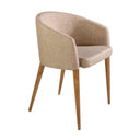 Silla con reposabrazos de diseño moderno con asiento y respaldo tapizados en tela color beige un tono muy claro y ideal