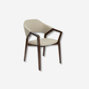 Silla con reposabrazos de diseño moderno con asiento y respaldo tapizados en polipiel color visón