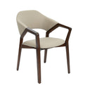 Silla con reposabrazos de diseño moderno con asiento y respaldo tapizados en polipiel color visón