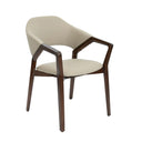 Silla con reposabrazos de diseño moderno con asiento y respaldo tapizados en polipiel color visón