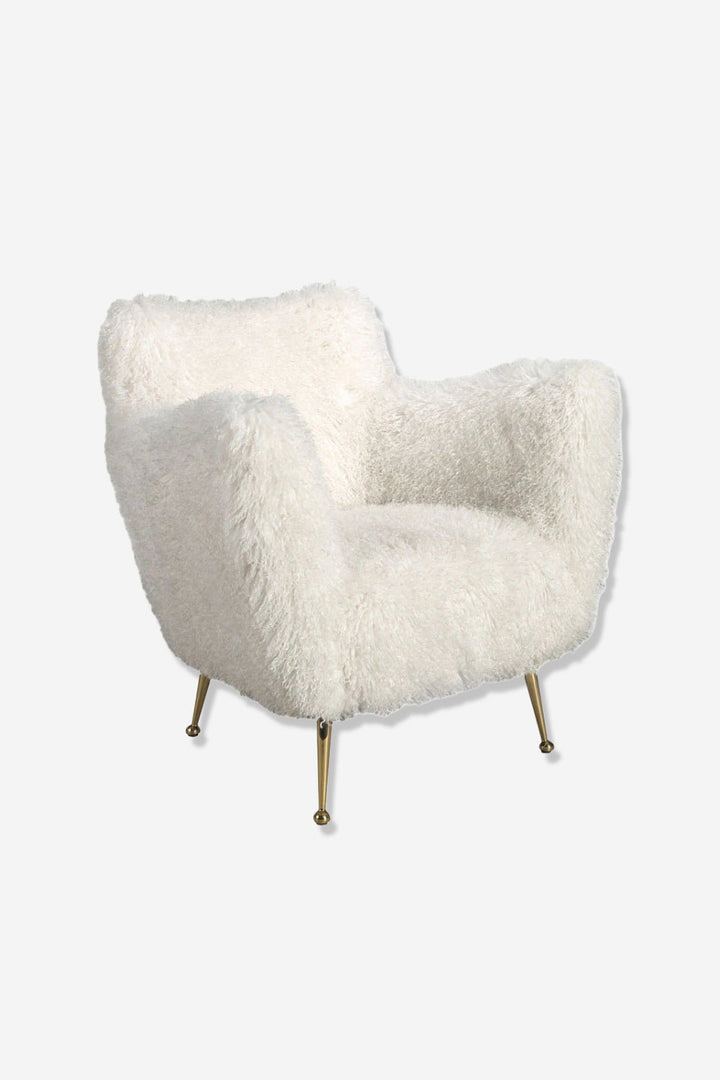 White long-haired fabric armchair