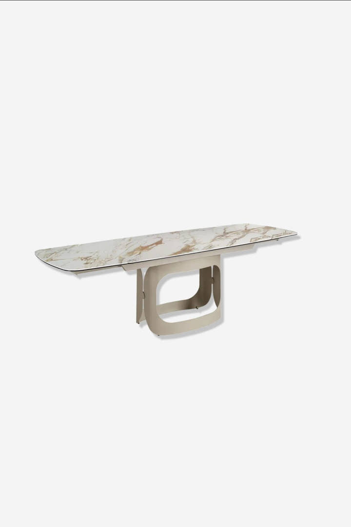 Mesa comedor extensible ovalada barril mármol porcelánico y acero arena metalizado - Mesa de comedor - El Workshop - Sand