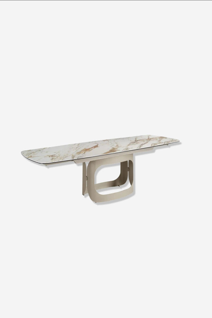 Mesa comedor extensible ovalada barril mármol porcelánico y acero arena metalizado - Mesa de comedor - El Workshop - Sand