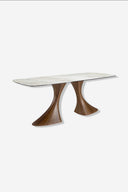 Mesa comedor ovalada barril mármol porcelánico y nogal - Mesa de comedor - El Workshop - nogal