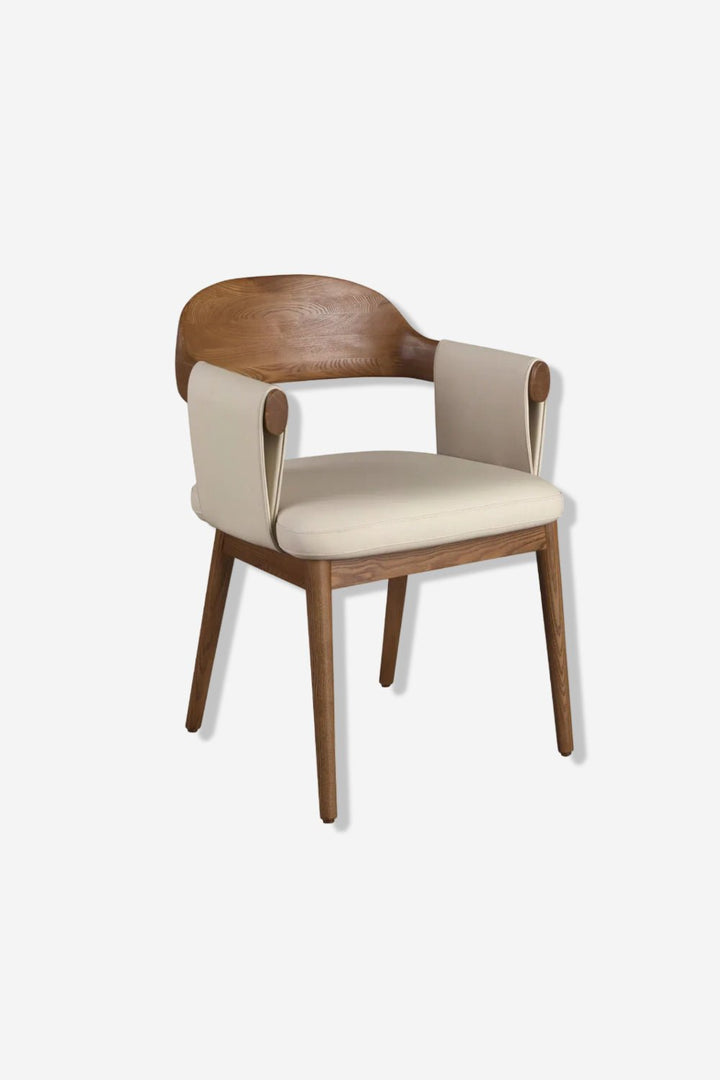 Walnut chair and cream faux leather