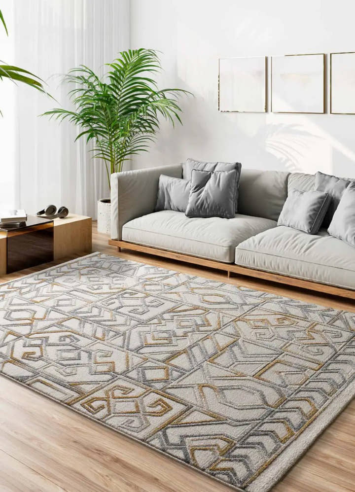 ALFOMBRA AMARA 12989 DE ESTILO ÉTNICO EN COLOR PLATA - Alfombras - El Workshop-150 x 80 x 1 cm