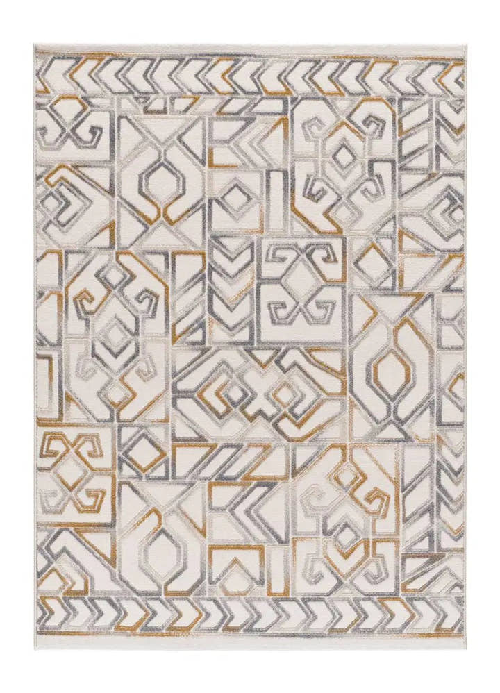 ALFOMBRA AMARA 12989 DE ESTILO ÉTNICO EN COLOR PLATA - Alfombras - El Workshop-150 x 80 x 1 cm
