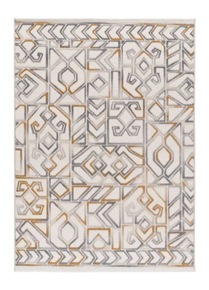 ALFOMBRA AMARA 12989 DE ESTILO ÉTNICO EN COLOR PLATA - Alfombras - El Workshop-150 x 80 x 1 cm