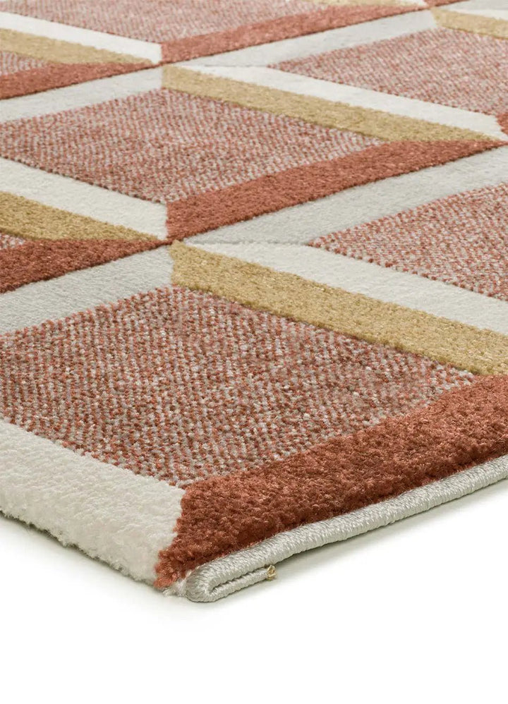ALFOMBRA AMARA 12997 DE ESTILO GEOMÉTRICO EN COLOR CALDERA en ambiente decorado (2)