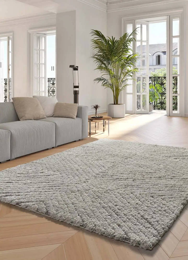 ALFOMBRA ATESA 80365 DE ESTILO SHAGGY ESCANDINAVO EN COLOR PLATA - Alfombras - El Workshop-120 x 60 x 3 cm