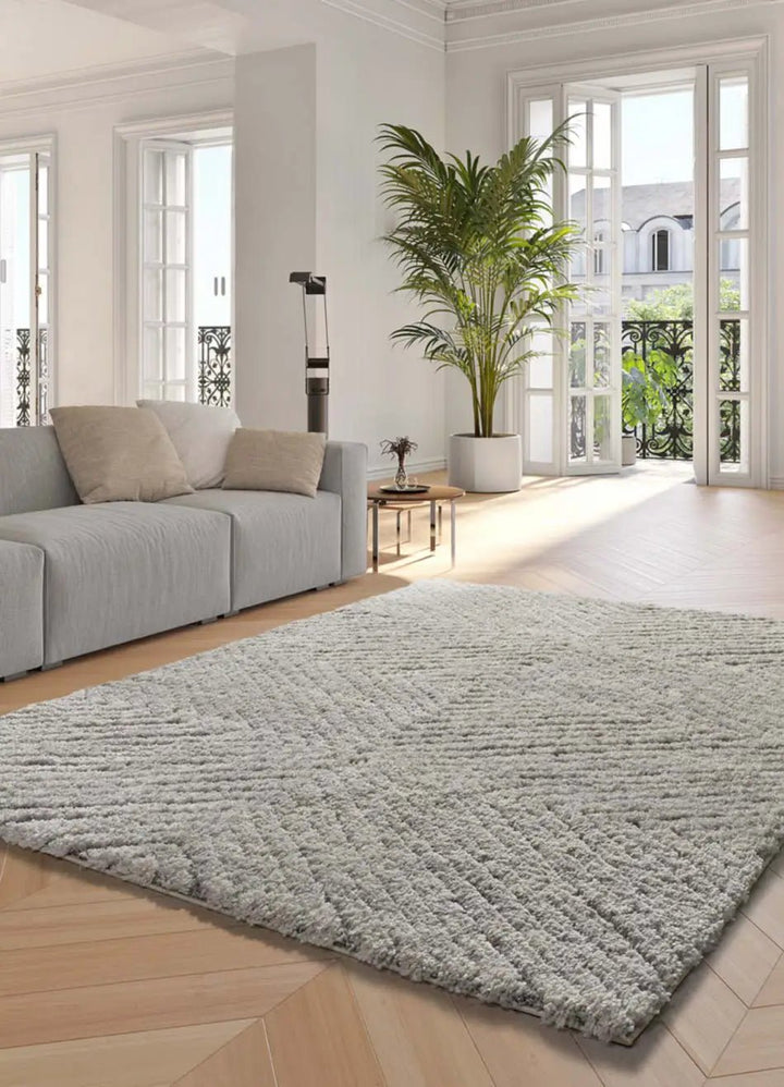 ALFOMBRA ATESA 80365 DE ESTILO SHAGGY ESCANDINAVO EN COLOR PLATA