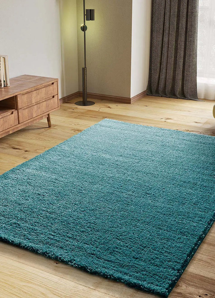 ALFOMBRA ATLAS LISO DE ESTILO SHAGGY EN COLOR AZUL