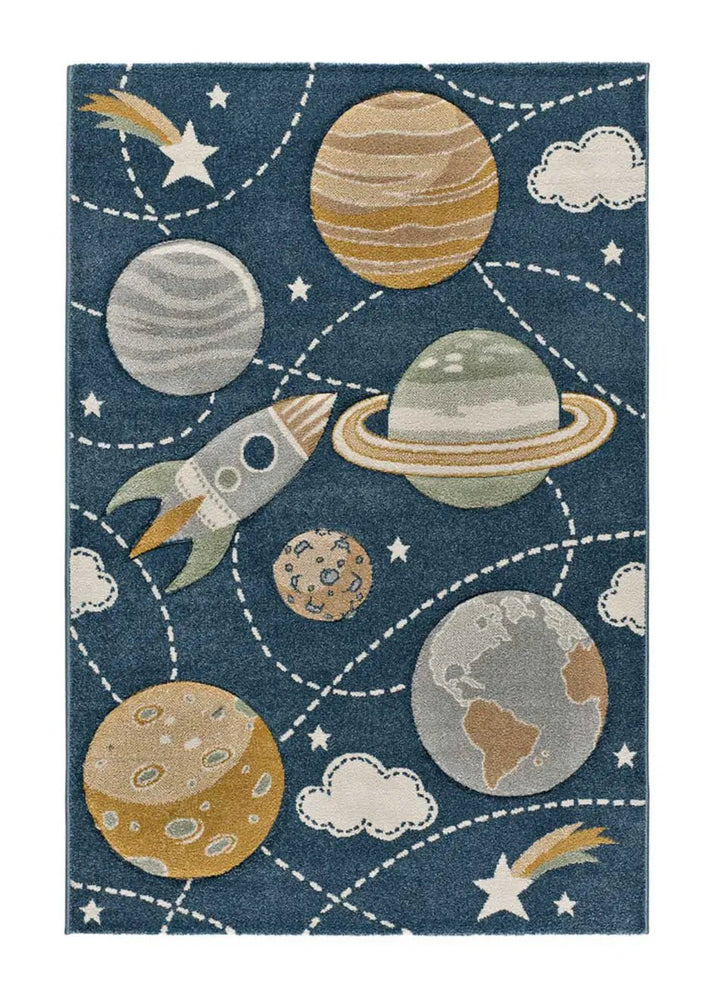 ALFOMBRA INFANTIL BALLOON 40365 CON PLANETAS EN COLOR AZUL, foto de producto