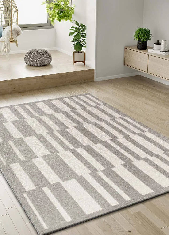 ALFOMBRA BARESA 12940 DE ESTILO GEOMÉTRICO CON RELIEVE EN COLOR GRIS Y BLANCO - Alfombras - El Workshop-150 x 80 x 1 cm
