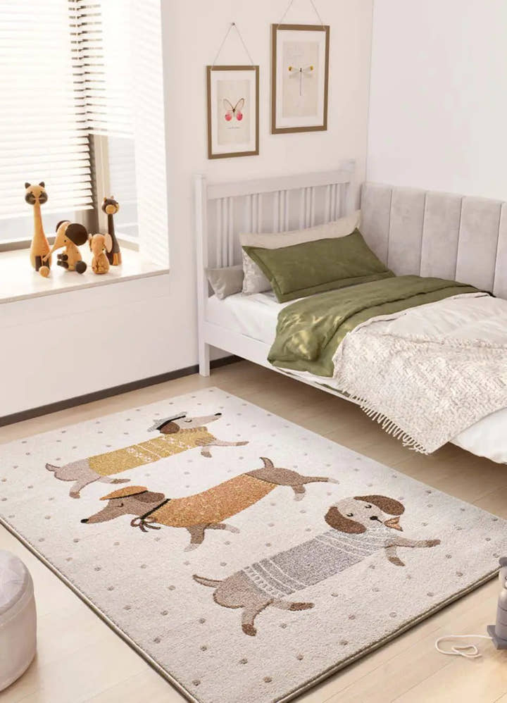 ALFOMBRA INFANTIL BEATS 40485 CON PERROS SALCHICHA EN COLOR BLANCO - Alfombras - El Workshop-170 x 120 x 0.9 cm