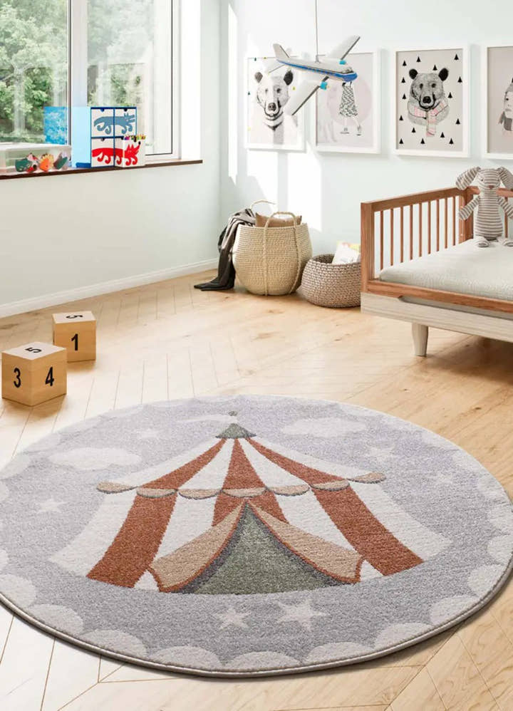 ALFOMBRA INFANTIL BEATS 40486 CON CIRCO EN COLOR GRIS - Alfombras - El Workshop-120 x 120 x 0.9 cm