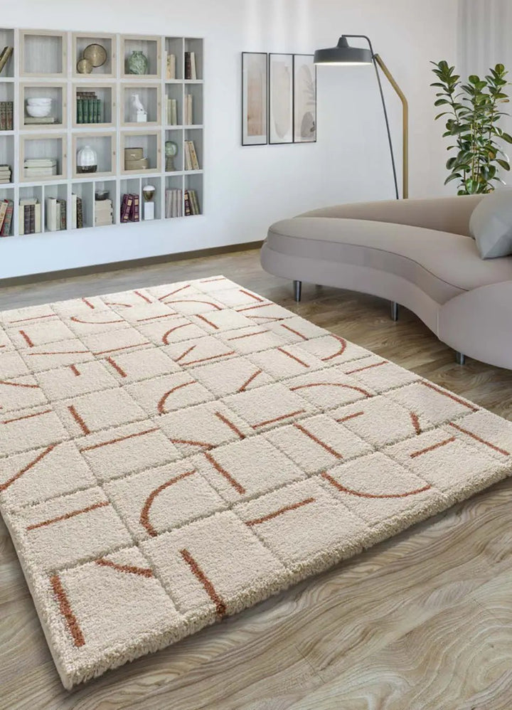 BRENDA 8832 GEOMETRIC SHAGGY RUG IN WHITE