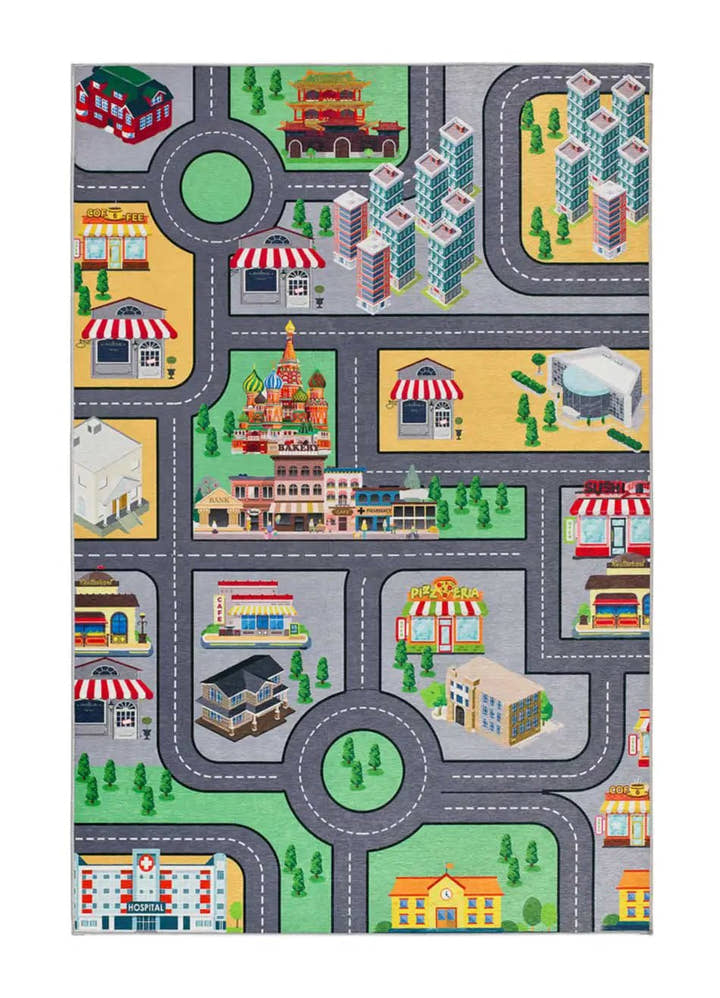 ALFOMBRA INFANTIL CANDY 22005 CON COCHES Y CARRETERAS EN MULTICOLOR - Alfombras - El Workshop-170 x 120 x 0.3 cm