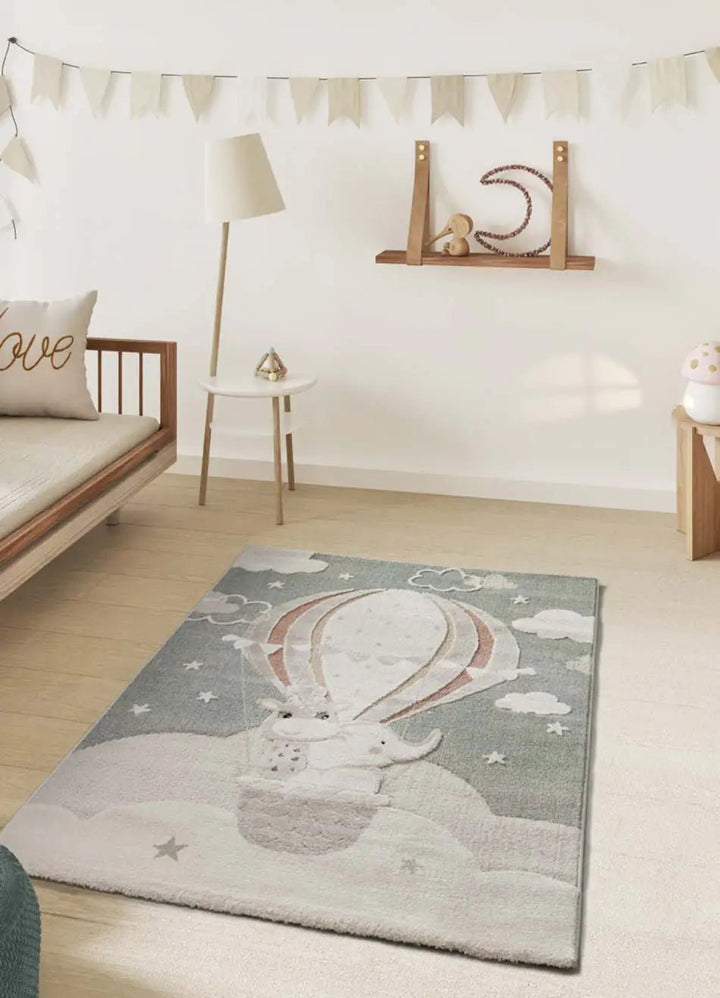 ALFOMBRA INFANTIL CLOWN 2366 CON ANIMALES EN COLOR VERDE