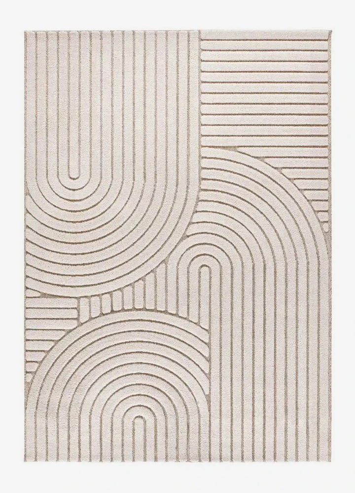 ALFOMBRA DIENA 40424 DE ESTILO ESCANDINAVO CON RELIEVE EN COLOR BLANCO, foto de producto sobre fondo gris de estudio
