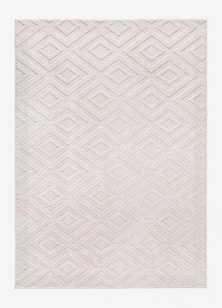 ALFOMBRA ESTILO 23061 DE ESTILO GEOMÉTRICO CON RELIEVE EN COLOR CREMA, foto de producto sobre fondo gris de estudio