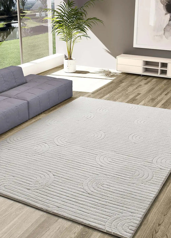 ALFOMBRA ESTILO 23062 DE ESTILO GEOMÉTRICO CON RELIEVE EN COLOR CREMA