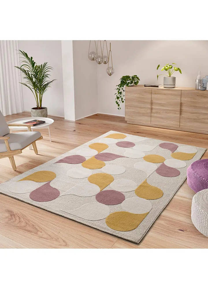 ALFOMBRA FLASHY 25411 DE ESTILO GEOMÉTRICO EN COLOR MOSTAZA Y ROSA - Alfombras - El Workshop-170 x 120 x 0.7 cm