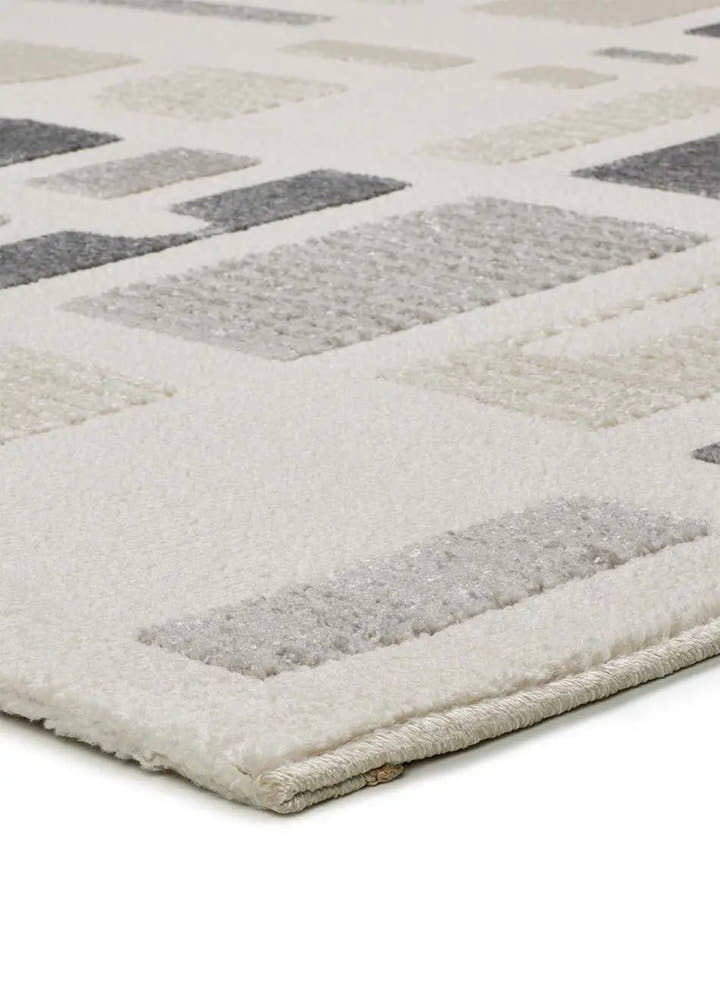 ALFOMBRA FLORA 12955 DE ESTILO GEOMÉTRICO CON RELIEVE EN COLOR PLATA - Alfombras - El Workshop-150 x 80 x 1 cm
