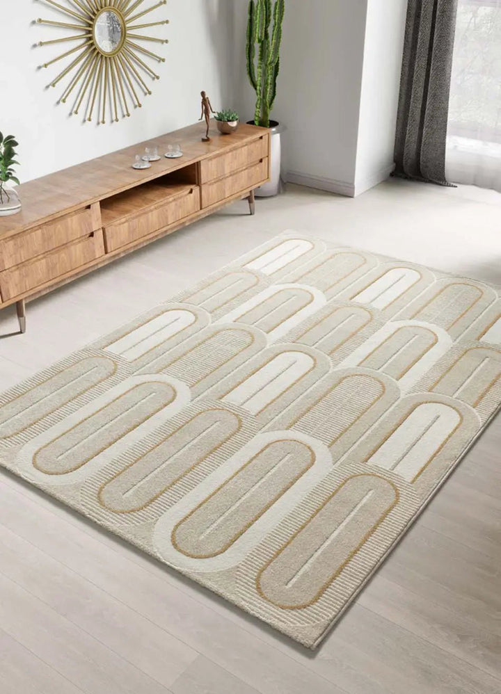 GEOMETRIC STYLE FLORA RUG 12968 WITH EMBOSSED WHITE DESIGN