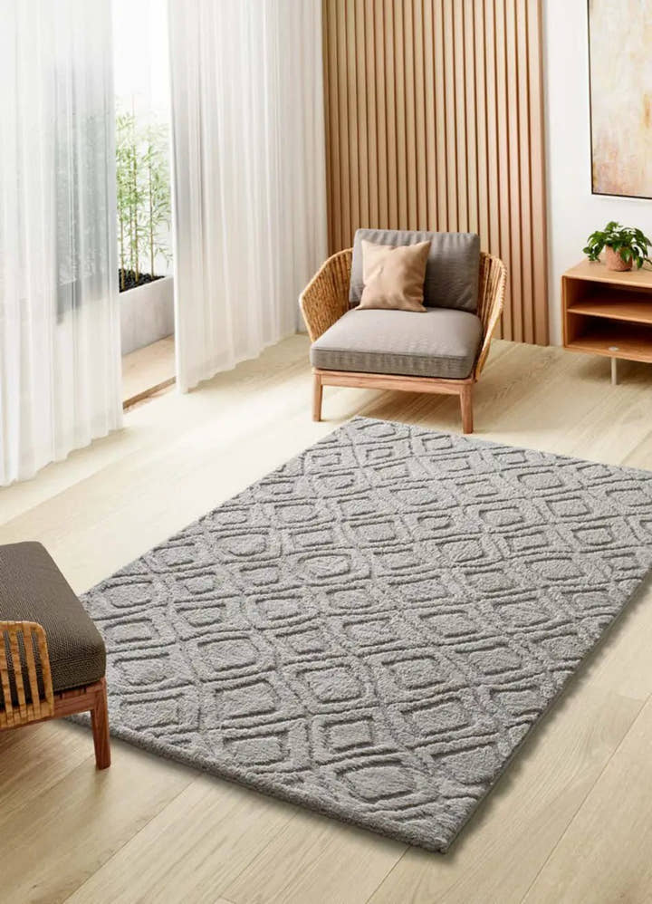 ALFOMBRA JUNO 111 DE ESTILO ESCANDINAVO CON RELIEVE EN COLOR GRIS - Alfombras - El Workshop-120 x 64 x 1.8 cm
