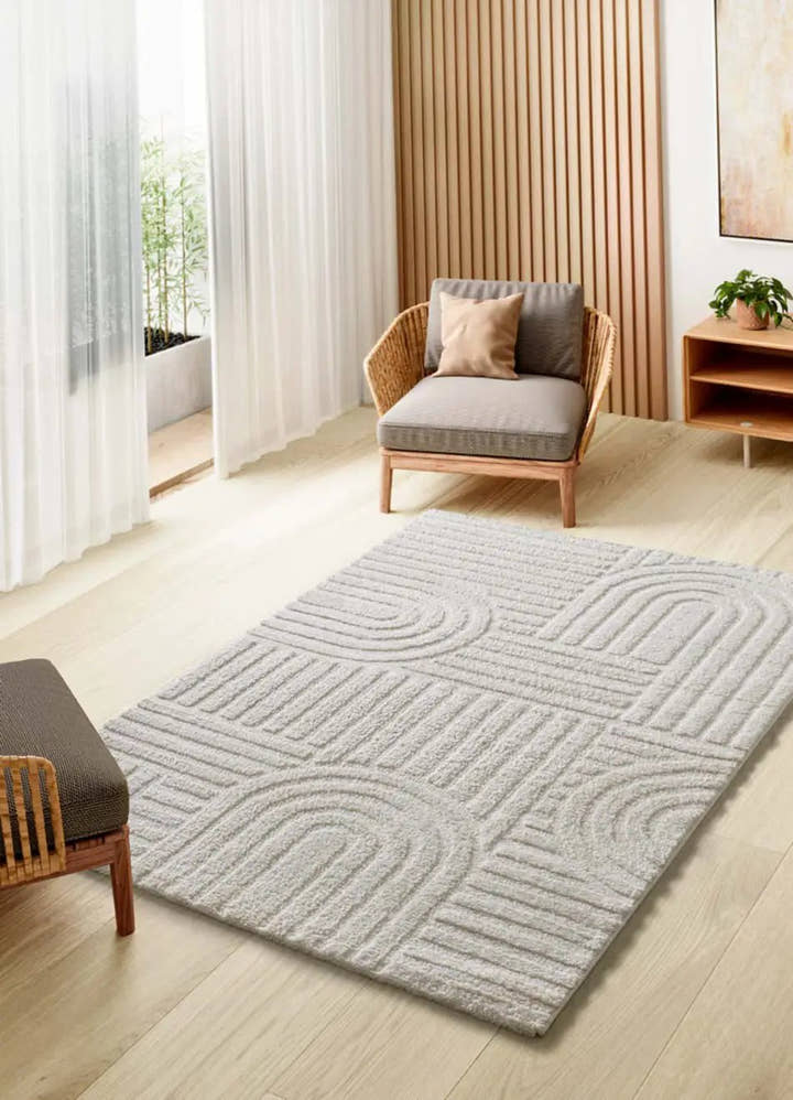 ALFOMBRA JUNO 54406 DE ESTILO GEOMÉTRICO CON RELIEVE EN COLOR BLANCO - Alfombras - El Workshop-120 x 64 x 1.8 cm