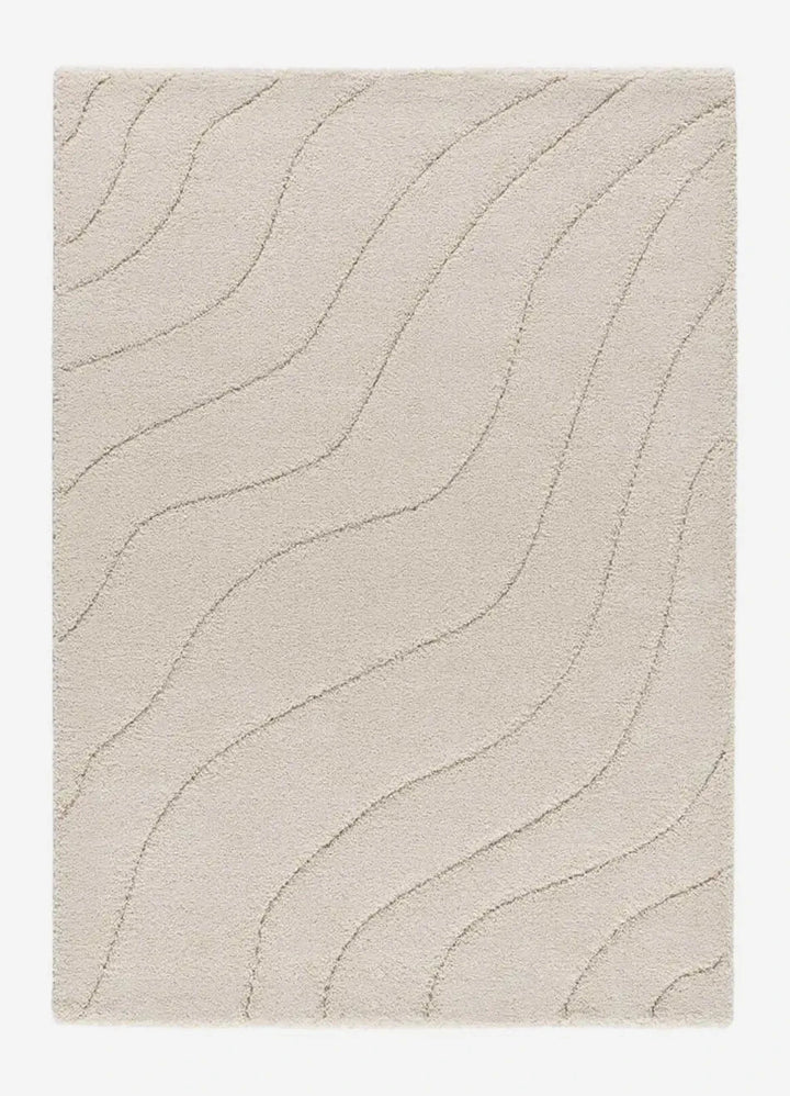 ALFOMBRA MOLIER 8789 DE ESTILO SHAGGY EN COLOR BLANCO, foto de producto sobre fondo gris de estudio