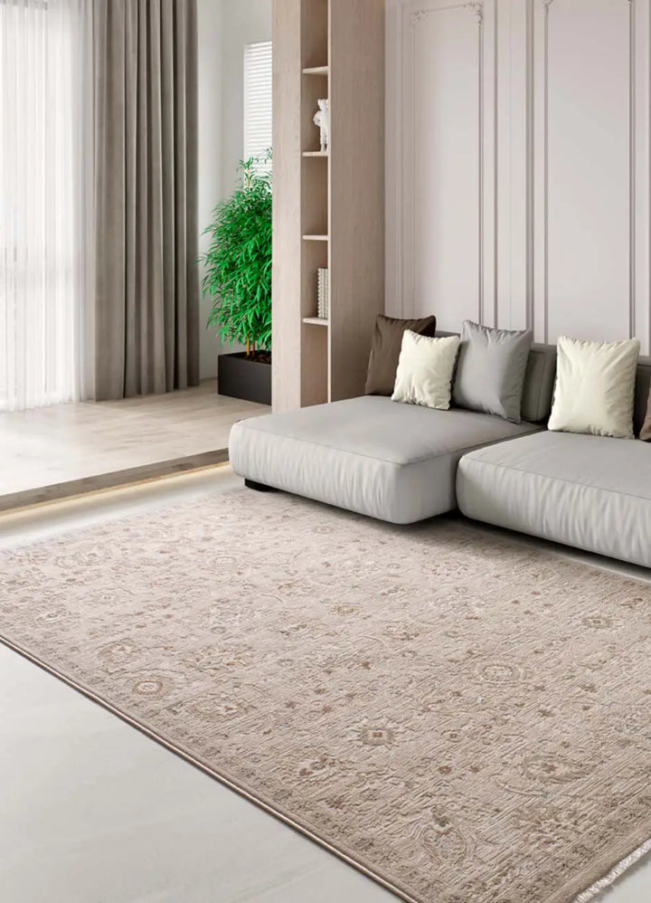 ALFOMBRA ONA 52081 DE ESTILO VINTAGE EN COLOR BEIGE en ambiente decorado