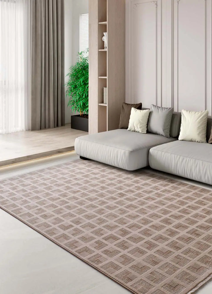 ALFOMBRA ONA 52094 DE ESTILO GEOMÉTRICO EN COLOR BEIGE en ambiente decorado