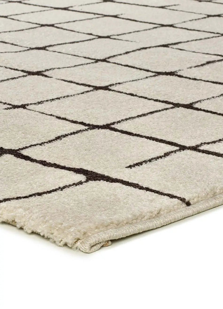 ALFOMBRA RETRO 12898 DE ESTILO ABSTRACTO EN COLOR BLANCO en ambiente decorado (2)