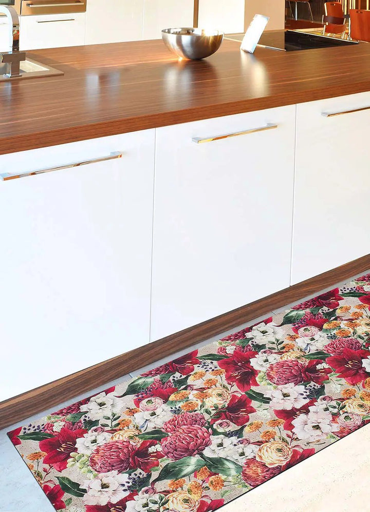 ALFOMBRA DE COCINA RICCI GIGLI CON ESTAMPADO FLORAL EN COLOR ROJO