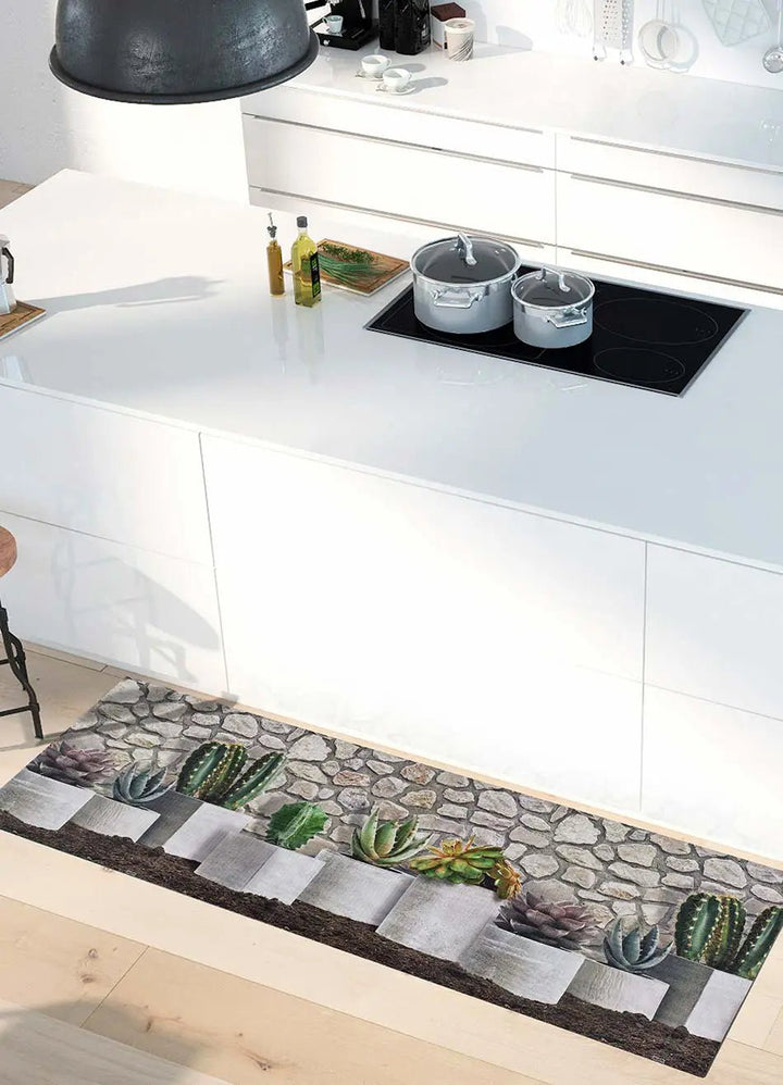 RICCI MALAGA KITCHEN MAT WITH FLORAL PRINT IN GRAY