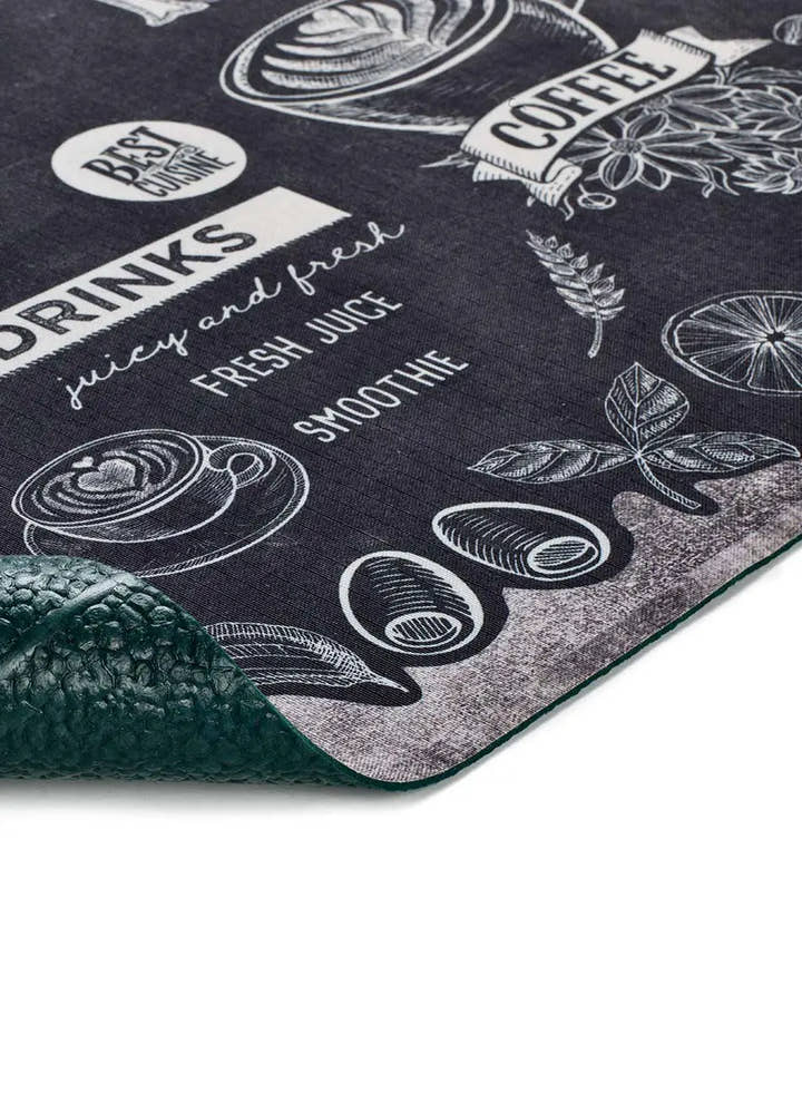 ALFOMBRA DE COCINA RICCI MENU CON ESTAMPADO MODERNO EN COLOR NEGRO - Alfombras - El Workshop-100 x 52 x 0.3 cm