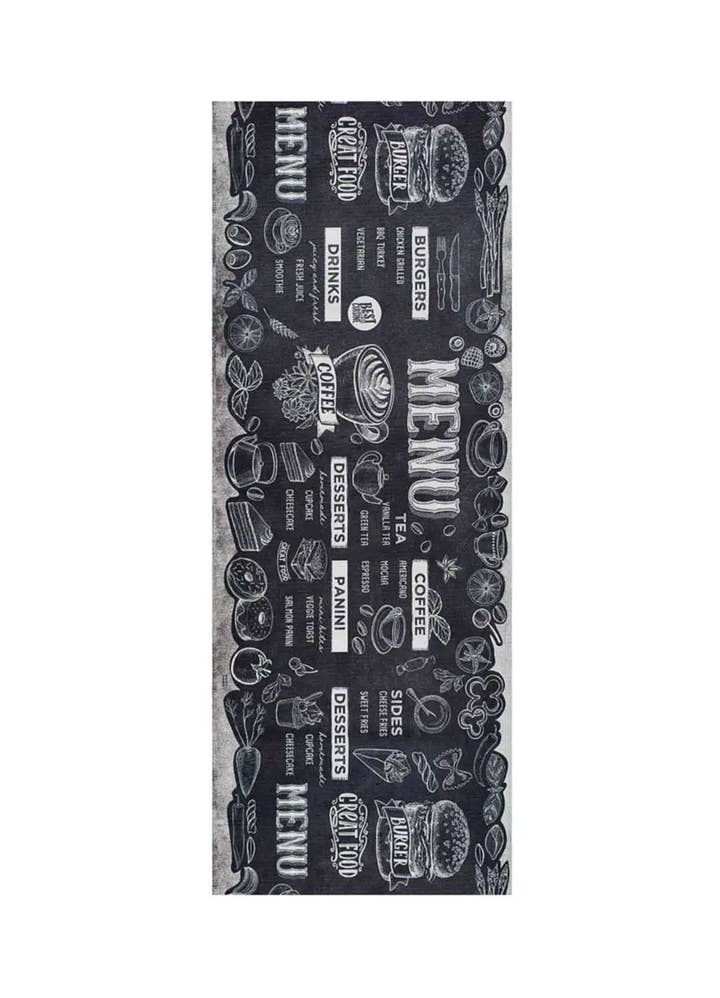ALFOMBRA DE COCINA RICCI MENU CON ESTAMPADO MODERNO EN COLOR NEGRO - Alfombras - El Workshop-100 x 52 x 0.3 cm