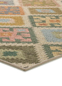 Alfombra Serak 1049 de estilo étnico en multicolor, detalle de la esquina