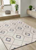 ALFOMBRA SIROCO 16806 DE ESTILO GEOMÉTRICO EN COLOR AZUL Y BLANCO - Alfombras - El Workshop-200 x 80 x 1.3 cm