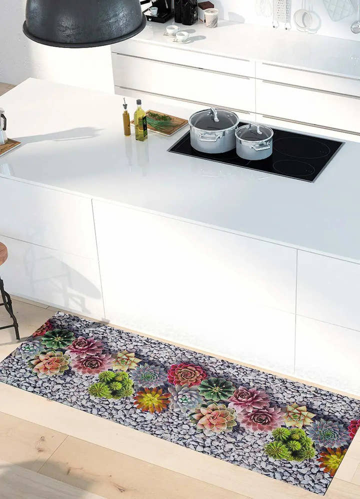 ALFOMBRA DE COCINA SPRINTY CACTUS CON ESTAMPADO FLORAL EN COLOR GRIS - Alfombras - El Workshop-100 x 52 x 0.3 cm