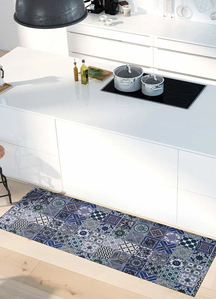 ALFOMBRA DE COCINA SPRINTY CERAMICS CON ESTAMPADO BOHEMIO EN COLOR AZUL