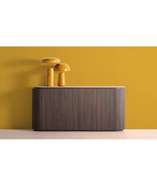 APARADOR VERONA en madera oscura y mármol sintético, de líneas depuradas con textura acanalada - Aparadores - El Workshop - madera mdf