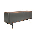 Dark grey wood sideboard, black steel and walnut top