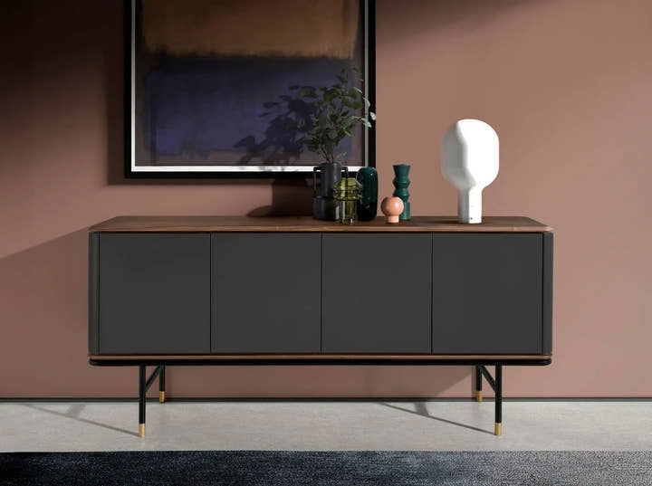 Aparador madera gris oscuro, acero negro y tapa de nogal - Aparador - El Workshop - 180x45x79cm