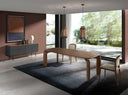 Dark grey wood sideboard, black steel and walnut top