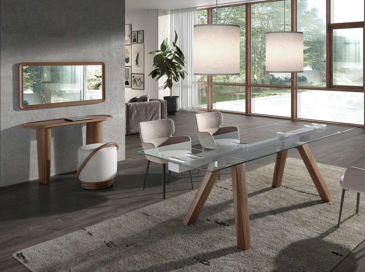 puff contemporáneo de tela blanca, estructura compacta y elegante con asa lateral sutil